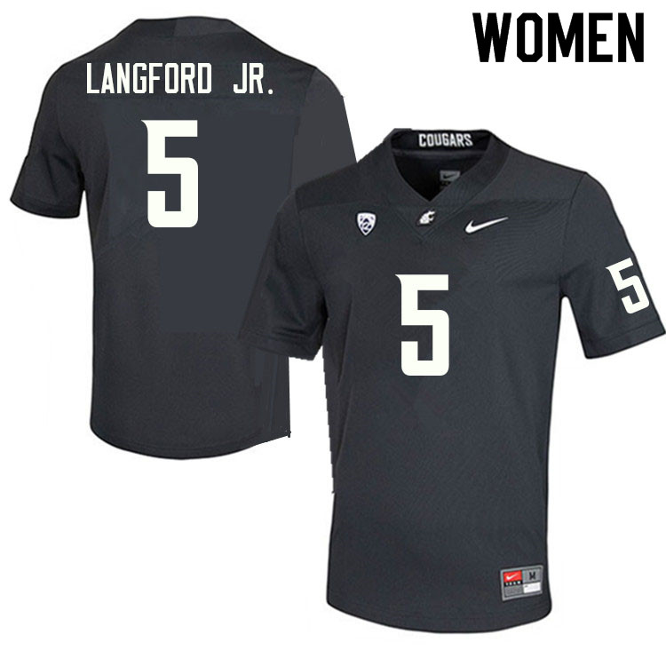 Women #5 Derrick Langford Jr. Washington State Cougars College Football Jerseys Sale-Charcoal